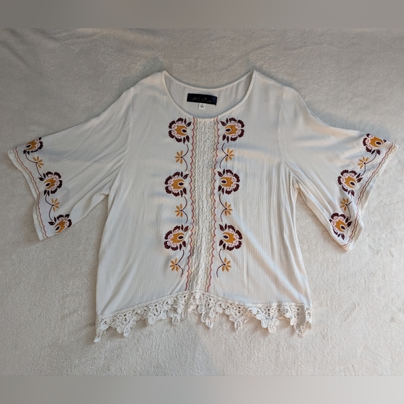 Francesca's Collections Tops - Francesca's Collections- Blue Rain Women's Ivory and Orange Boho Blouse,…